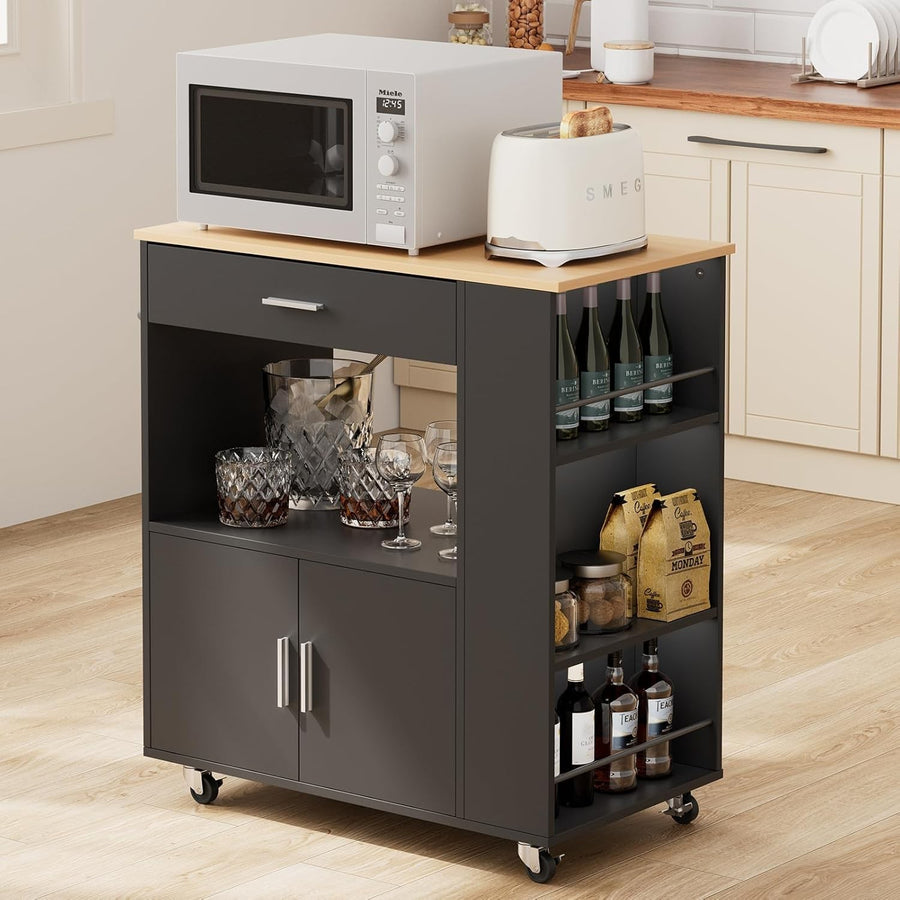 Kitchen Island on Wheels w/ Seating Drawer Cabinet
