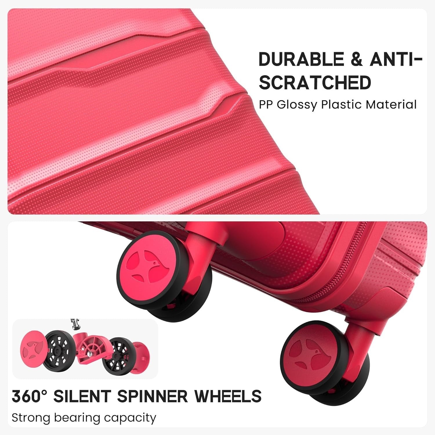 24 Inch Hard Shell Suitcase PP Lightweight 4 Spinner Wheels TSA Lock