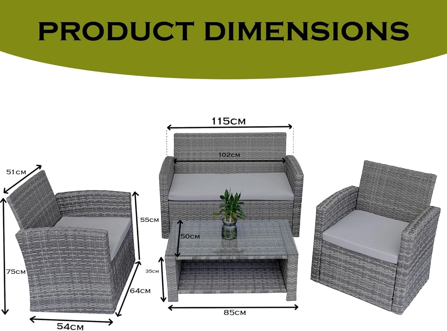 4 Seater Rattan Garden Furniture Set Outdoor Sofa Chairs Table Grey