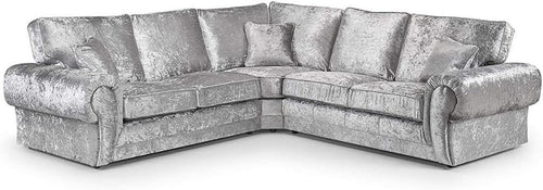Luxury 5-Seater L-Shape Velvet Corner Sofa Silver High Back Cushions