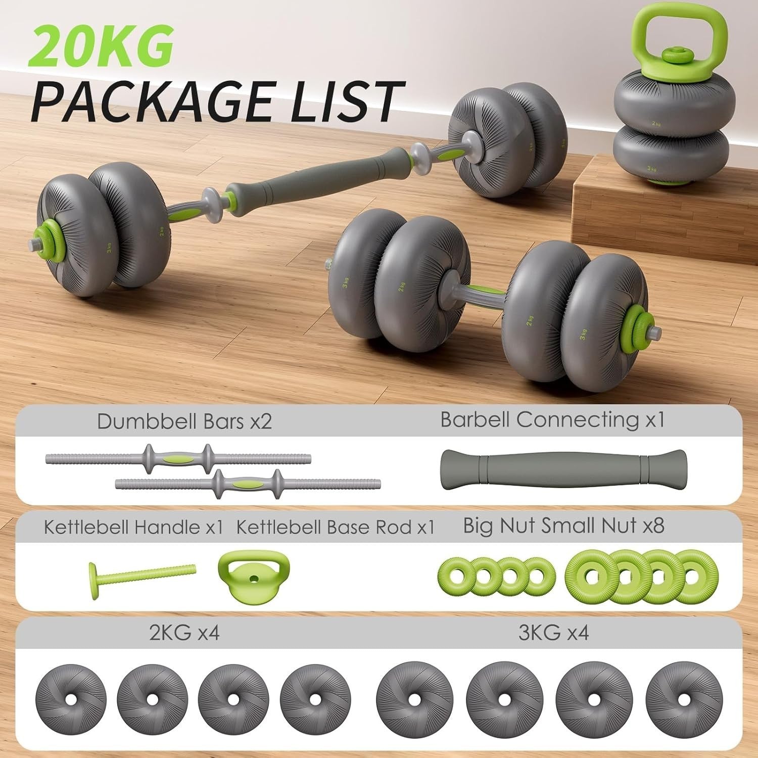 4-in-1 Adjustable Dumbbell Barbell Kettlebell Push Up Home Gym Set