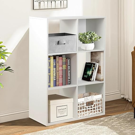 6-Cube White Storage Shelf – Modern Freestanding Bookcase Display Unit