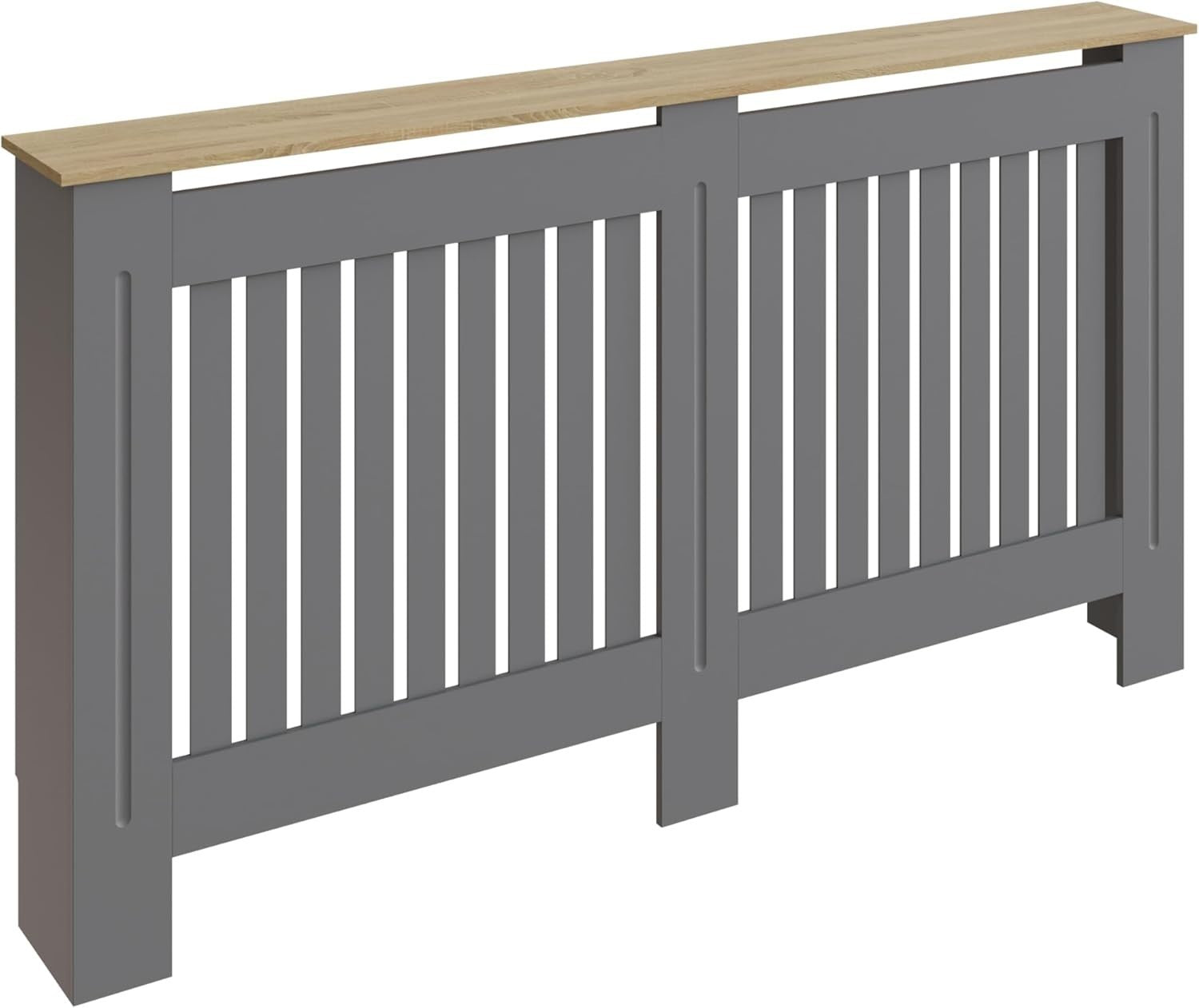 Large Grey Radiator Cover MDF Slatted Cabinet with Shelf Modern Heating Unit