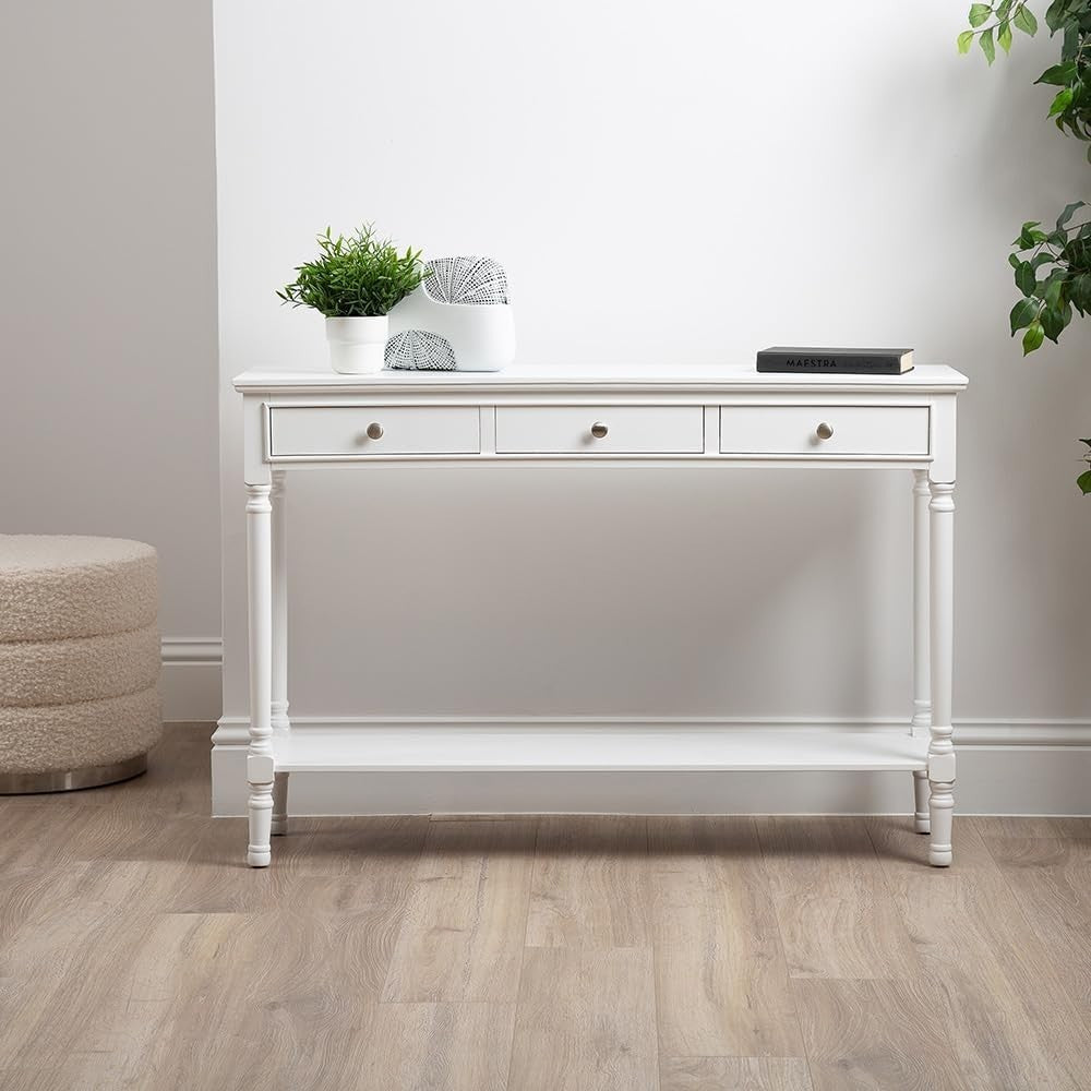 Slim White Console Table 3 Drawers Storage Shelf Narrow Hallway Furniture
