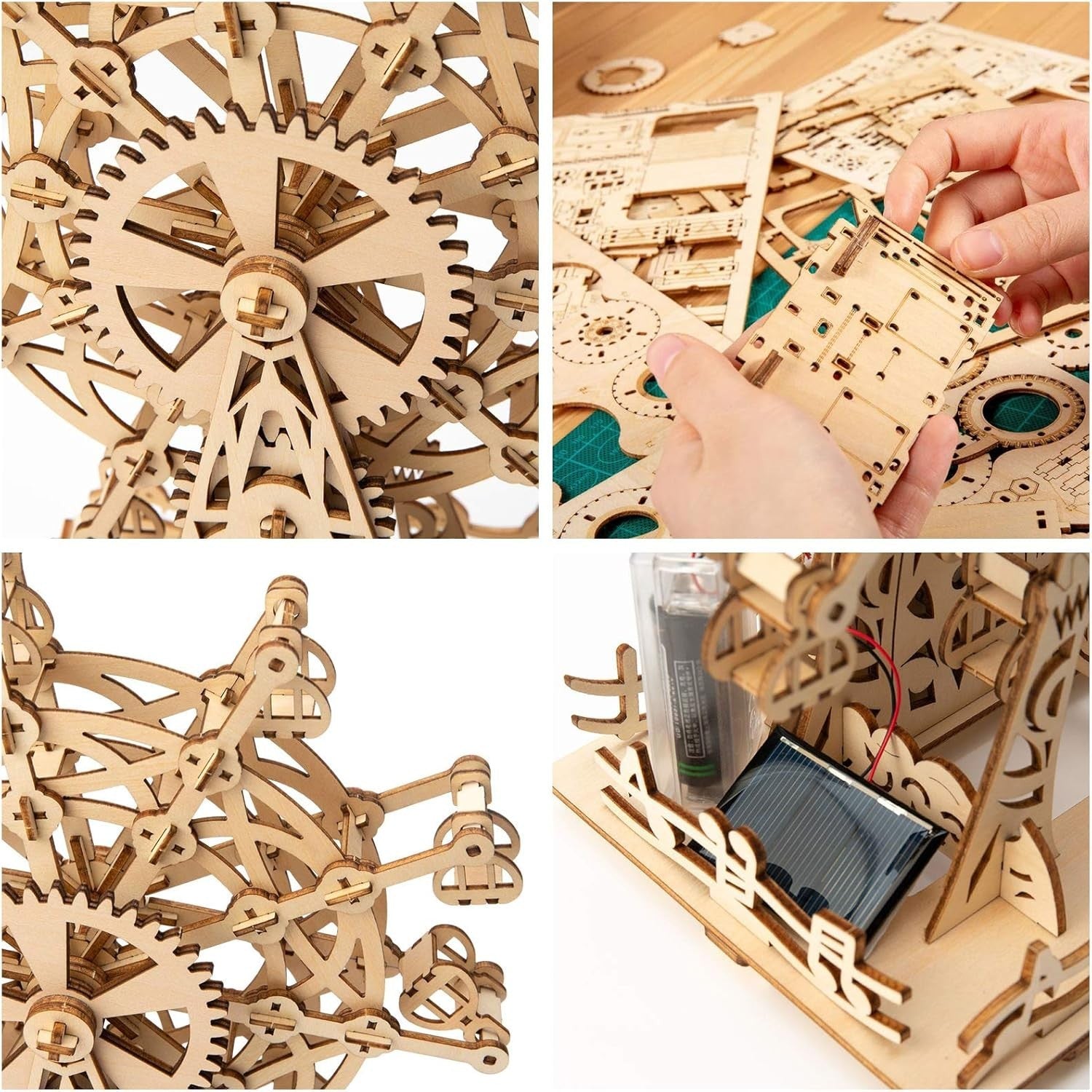 DIY 3D Wooden Ferris Wheel Puzzle Kit – STEM Model, Solar Powered Toy