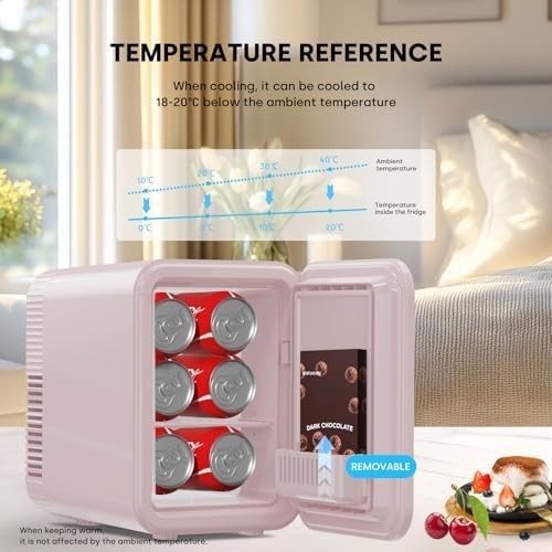 4L Mini Fridge Pink – Portable Cooler & Warmer, AC/DC, 6 Cans