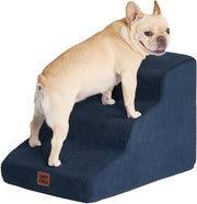 3 Step Dog Stairs for Bed Non Slip Foam Pet Steps Washable Navy