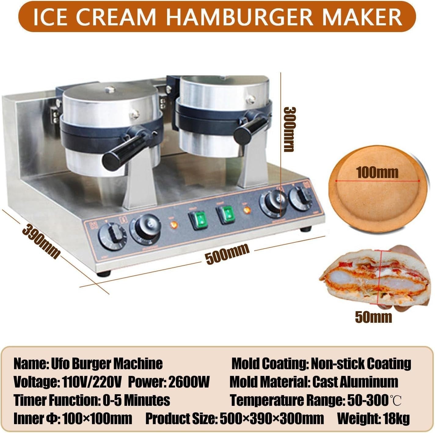 Commercial Waffle & Panini Maker Electric Non-Stick Dual Heating 480W