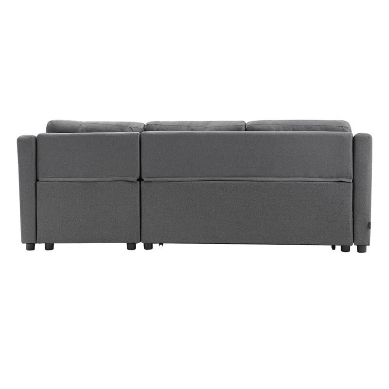 Grey Corner Sofa Bed with Storage 3 Seater Pull Out Sleeper Couch for Flats