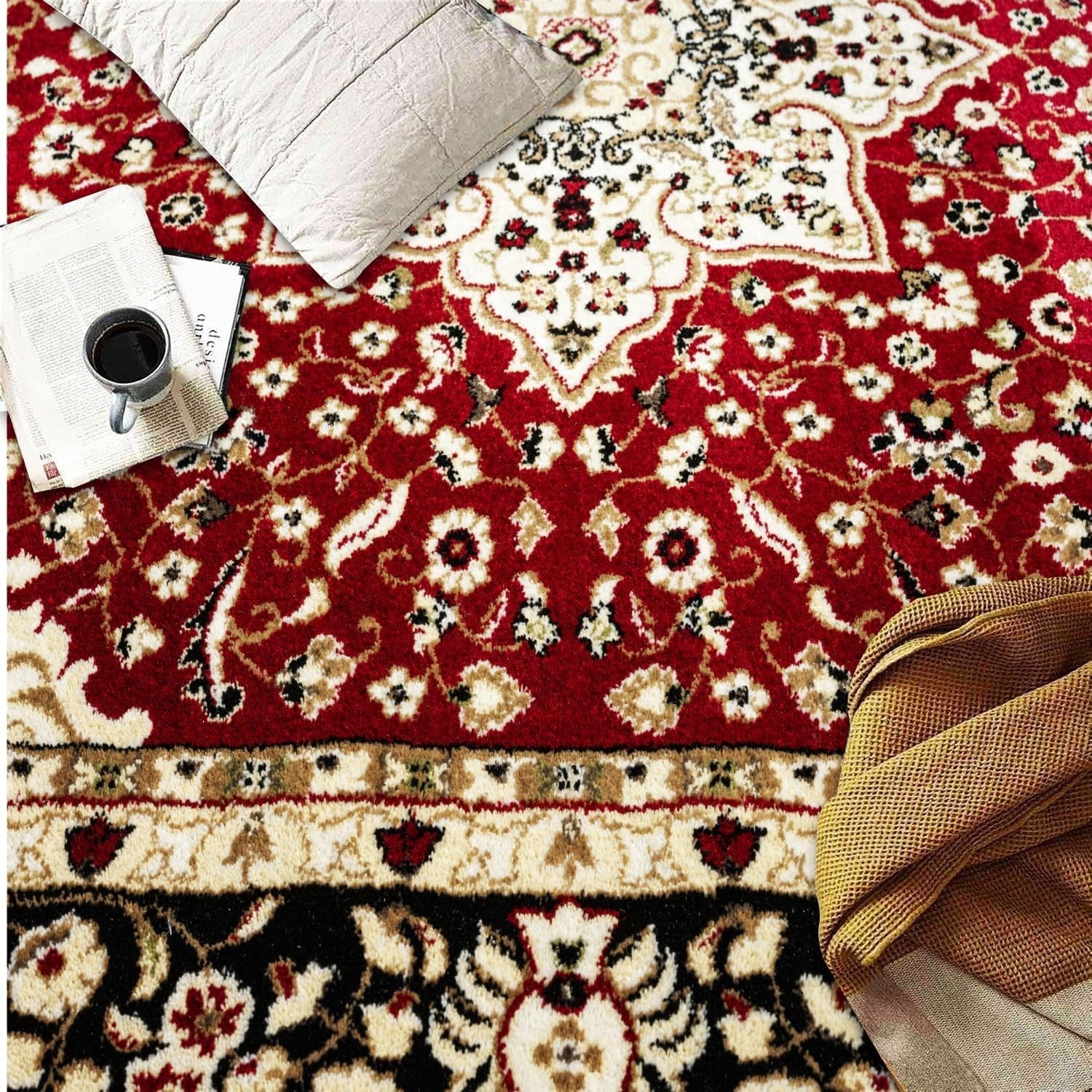 Red Traditional Area Rug 160x230cm Soft Non Slip Floral Carpet Living Room