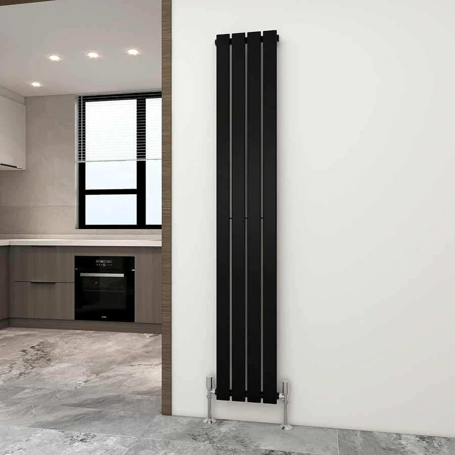 Modern Black Flat Panel Radiator 1800x272mm Wall-Mounted Heating