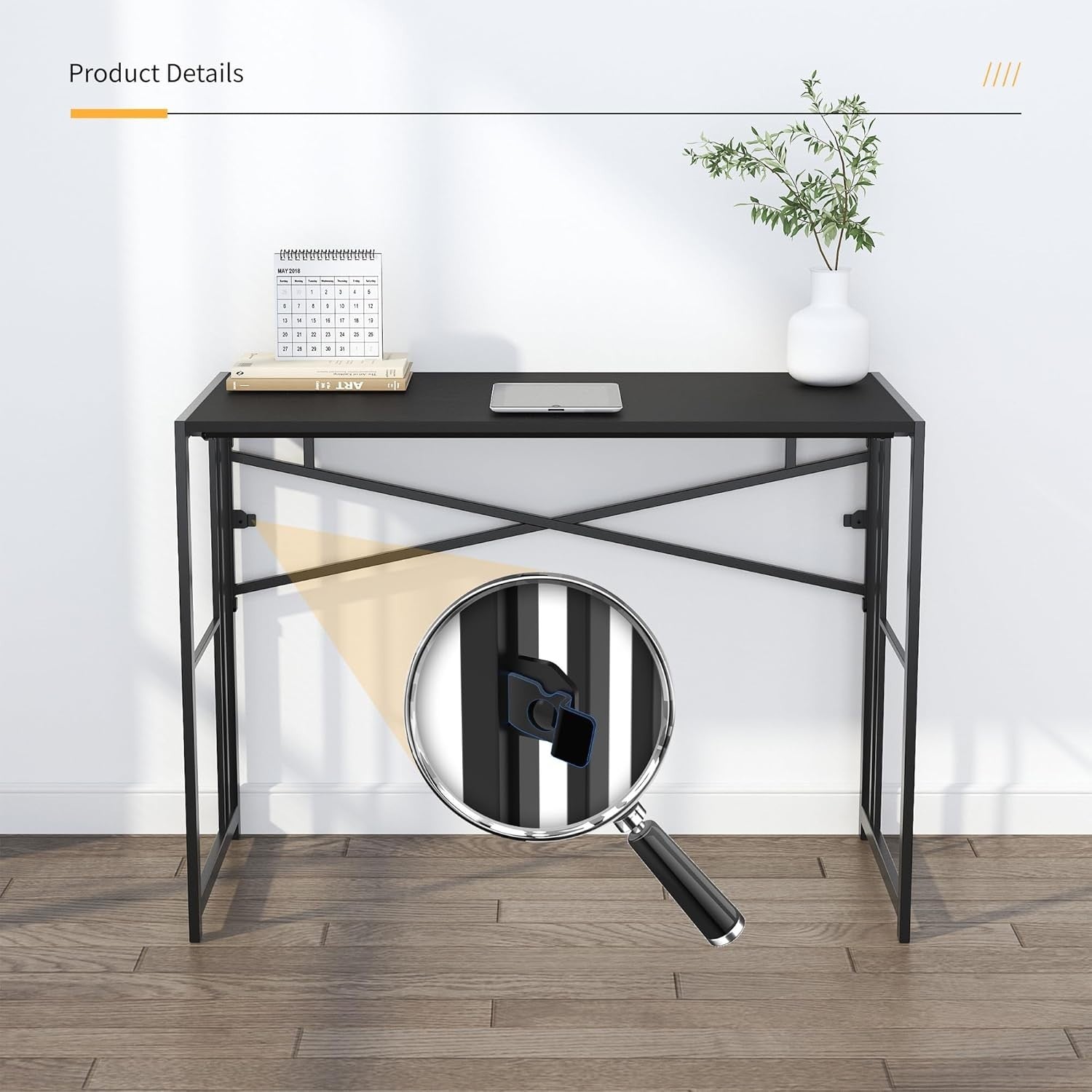 Folding Desk 103cm Black No Assembly Home Office Gaming Study Table