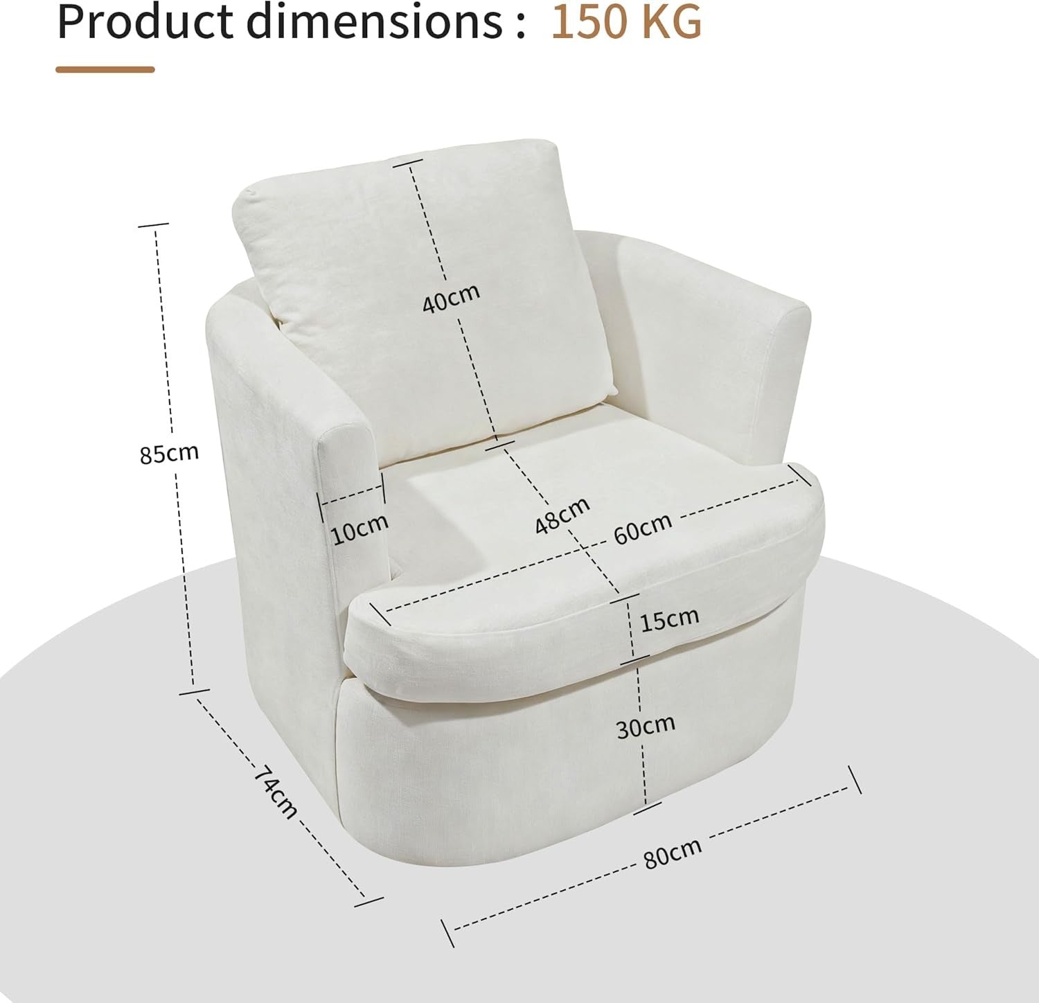 Swivel Tub Chair Accent Armchair with Pillow White Fabric