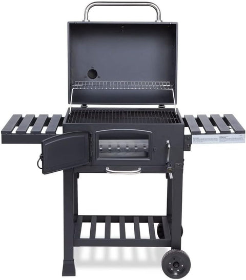 XL Smoker BBQ Grill Outdoor | Adjustable Charcoal Pan | 2 Folding Tables