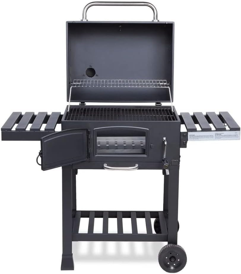 XL Smoker BBQ Grill Outdoor | Adjustable Charcoal Pan | 2 Folding Tables