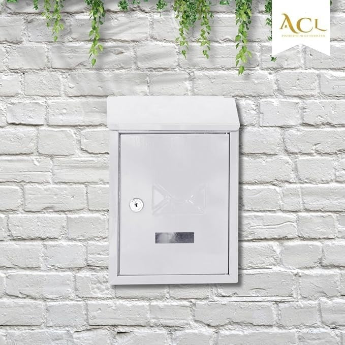 Lockable Wall Mounted Post Box Weatherproof Mailbox Iron White Secure Letterbox