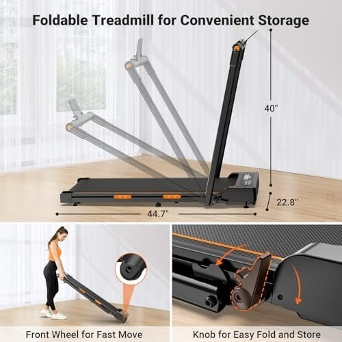 Foldable Under Desk Treadmill 12KM/H LED Remote Shock Absorb Orange