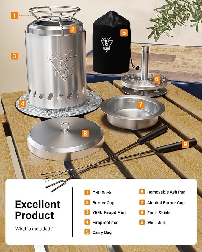 Smokeless Tabletop Fire Pit Portable Wood Pellet Burner Safe Indoor Outdoor Use