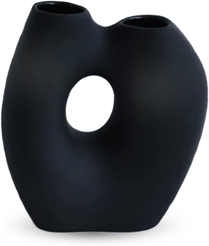 Modern Black Ceramic Vase Sculptural Organic Shape Minimalist Home Decor