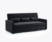 3 Seater Black Velvet Sofa Bed w/ Chaise Pull Out Storage & Cushions