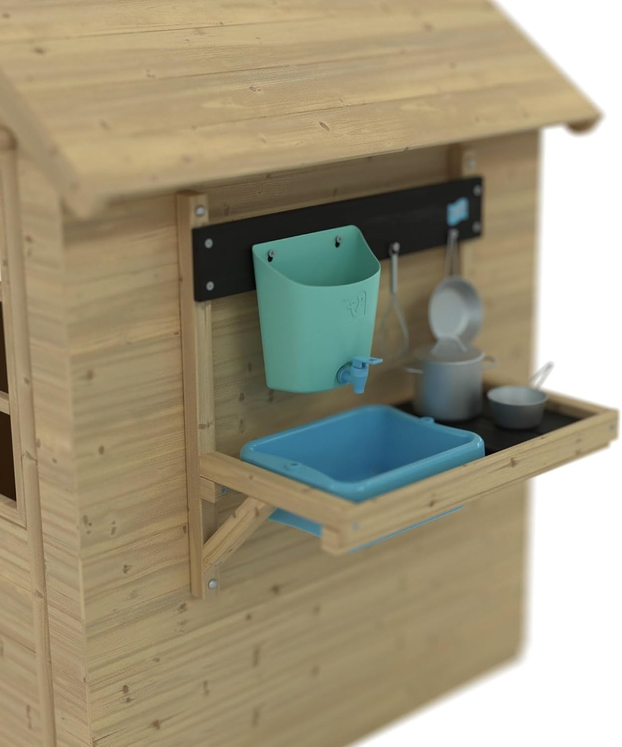Wooden Kids Playhouse Outdoor Cottage w Mud Kitchen Shutters Garden
