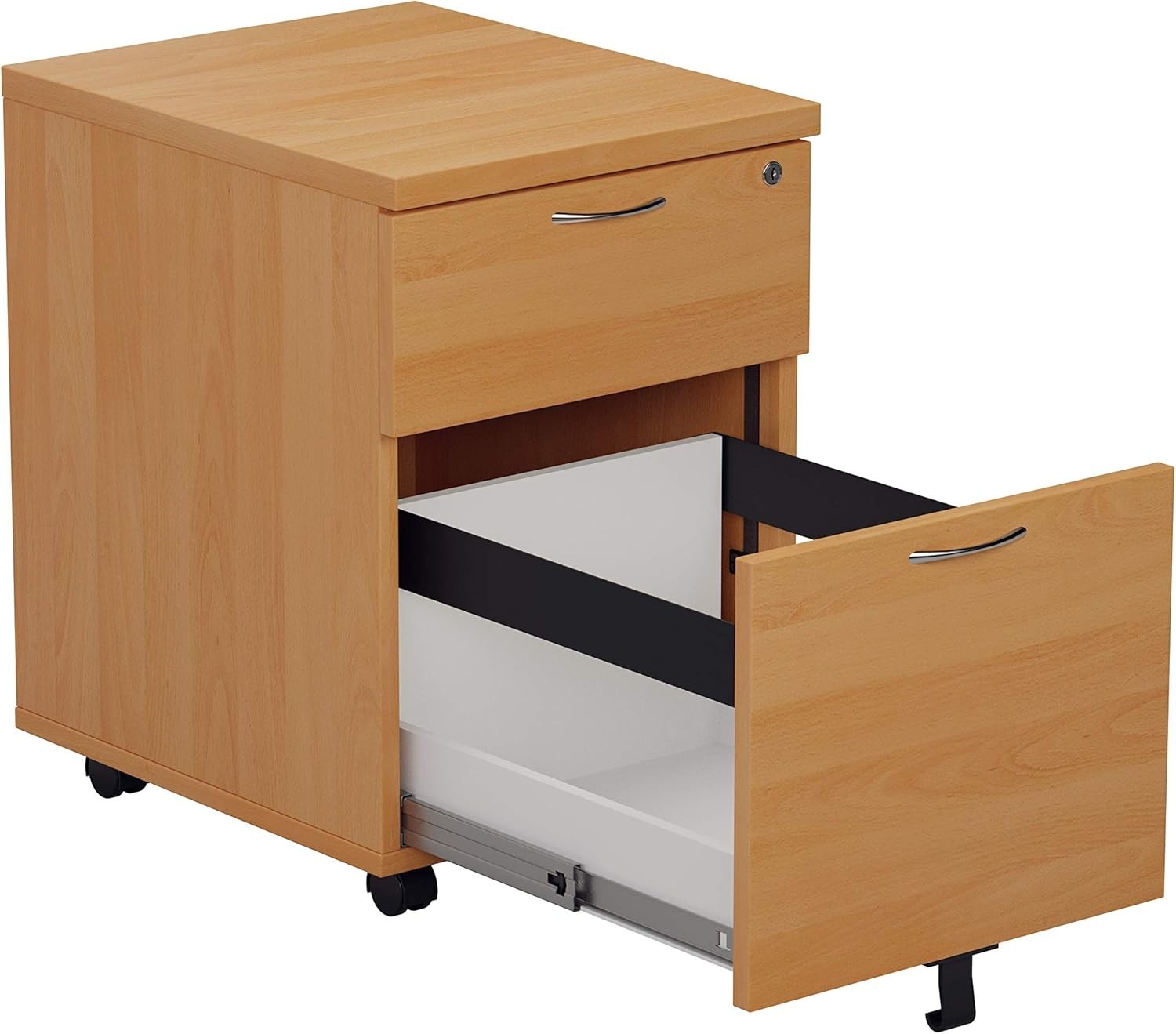 Lockable 2 Drawer Mobile Filing Cabinet Pedestal Office Storage Beech