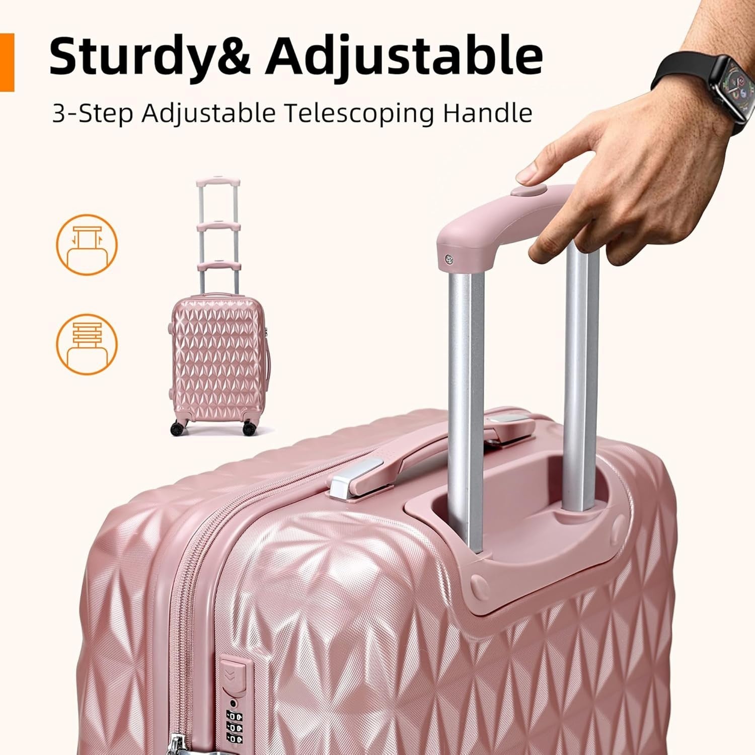 24 Inch Medium Hard Shell Suitcase 4 Spinner Wheels ABS Lock Rose Gold