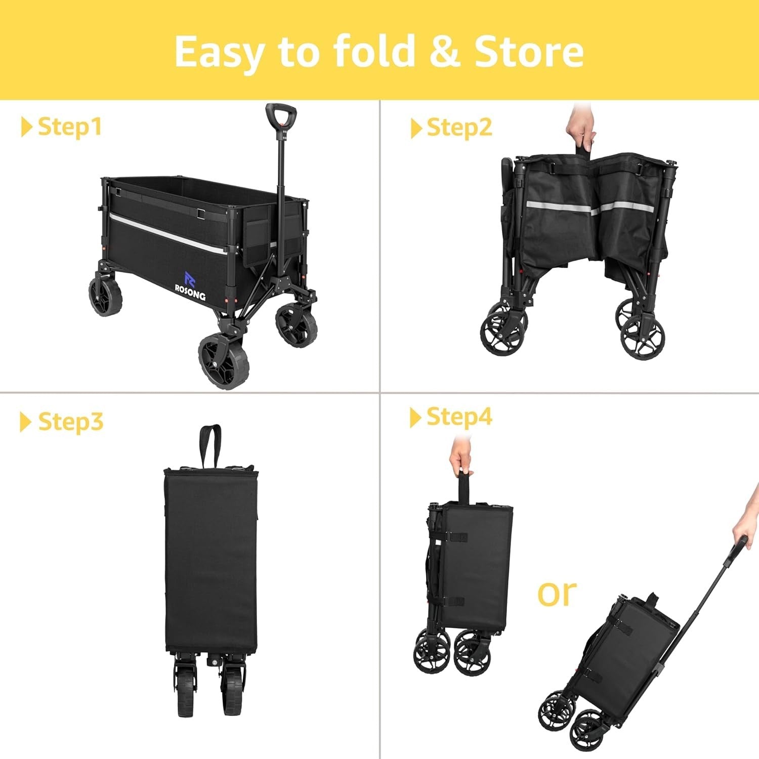 Collapsible Heavy Duty Folding Wagon Cart with Wheels Utility Trolley Compact