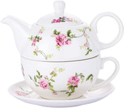 Tea For One Porcelain Teapot Cup Set Floral Pink Tea Set with Saucer