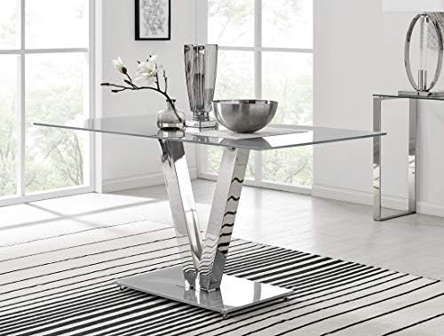 Modern Grey Glass Dining Table Rectangular 140x80cm Chrome Frame Space Saving