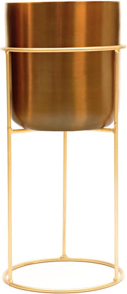 Dark Gold Metal Plant Stand with Planter Pot Tall Indoor Modern Display Decor