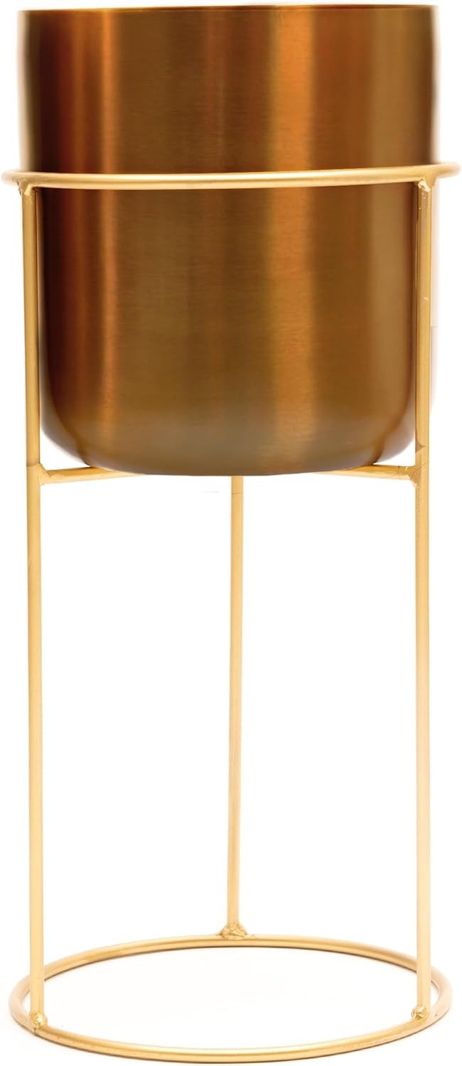 Dark Gold Metal Plant Stand with Planter Pot Tall Indoor Modern Display Decor