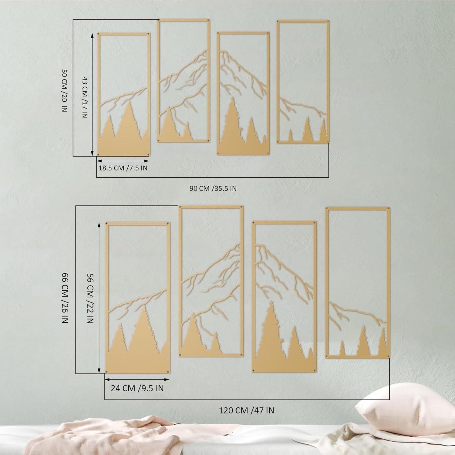 4pc Metal Mountain Wall Art Gold Forest Large Decor