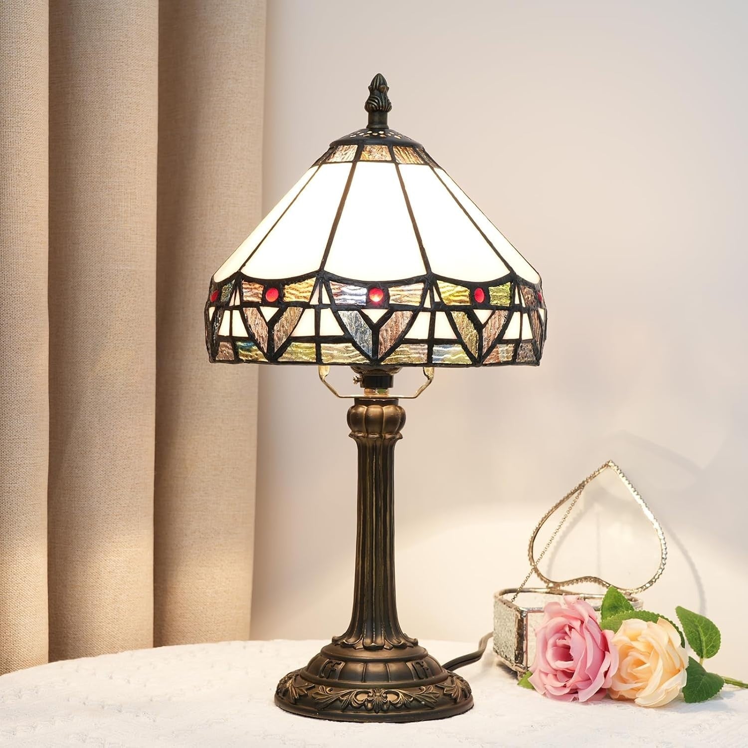Stained Glass Table Lamp Rome Style 8x14 Inch Bedside Light Decor