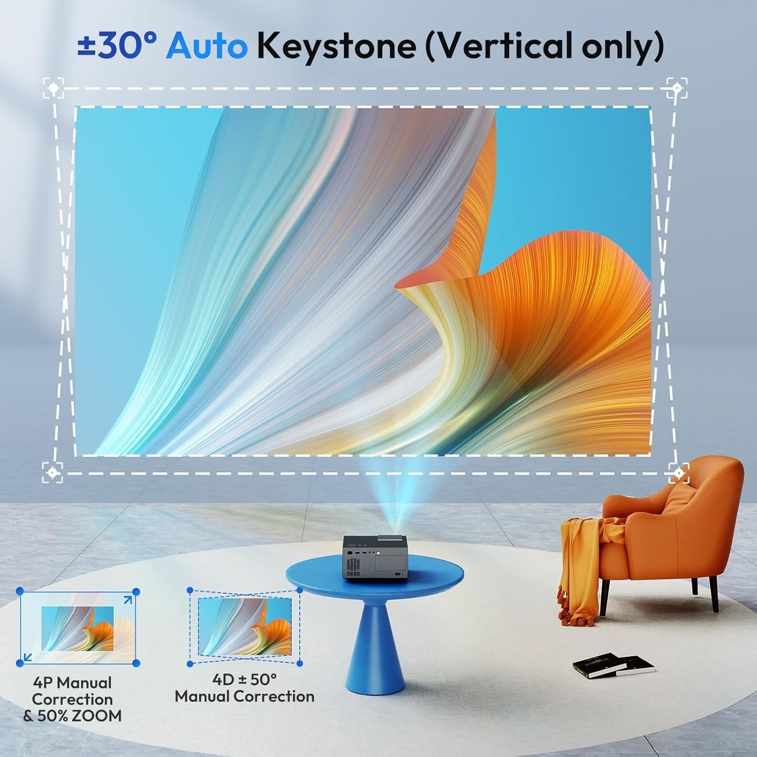 1080P Smart Projector 600 ANSI 4K Google TV WiFi Bluetooth
