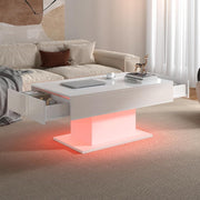 White LED Coffee Table with 2 Drawers, High Gloss Rectangular 110x55cm