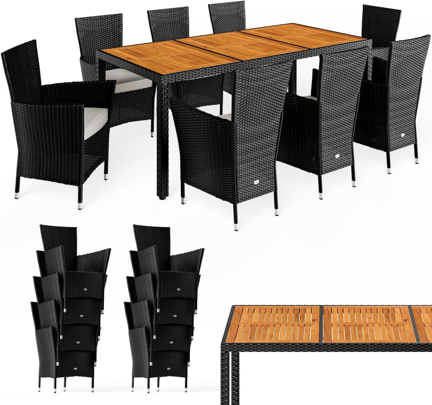 8 Seater Rattan Garden Dining Set Outdoor Patio Table Chairs Acacia Wood