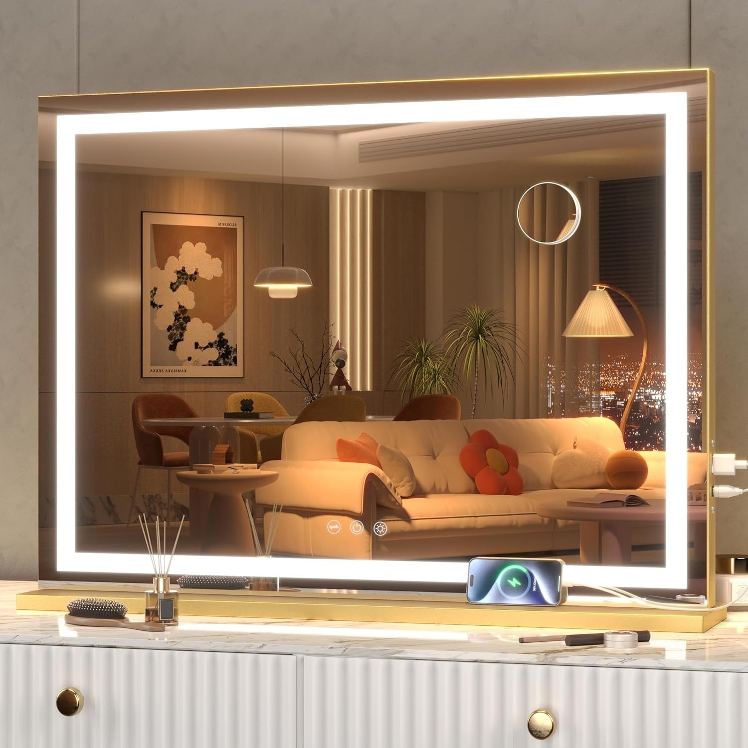 LED Vanity Mirror 80x55cm Lighted Makeup Touch Control Dimmable Lamp