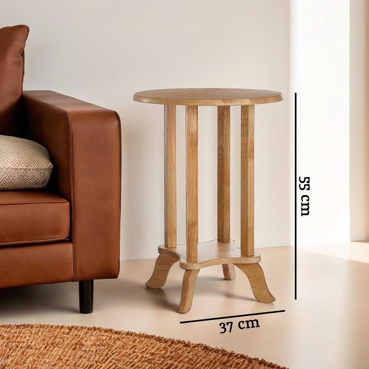 Round Wooden Side Table with Storage for Living Room, Bedroom, Sofa