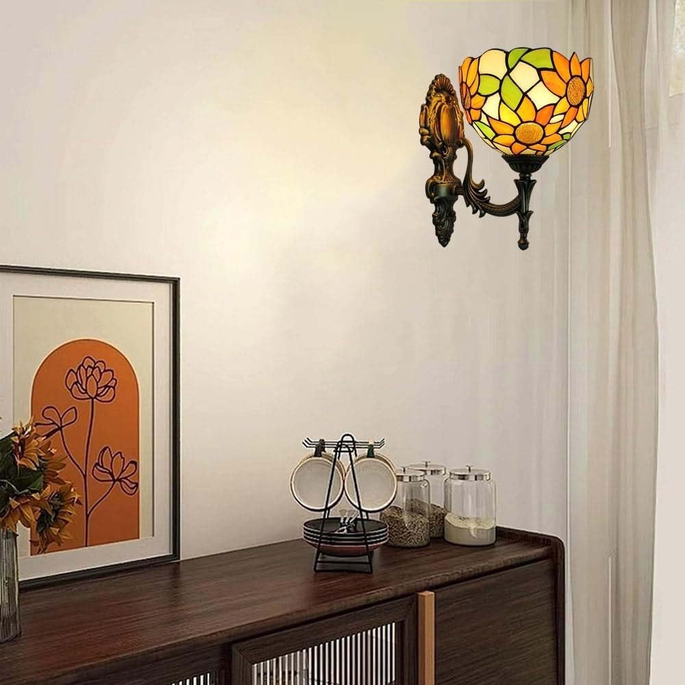 Stained Glass Wall Light Vintage Indoor Lamp for Bedroom Hallway 28cm