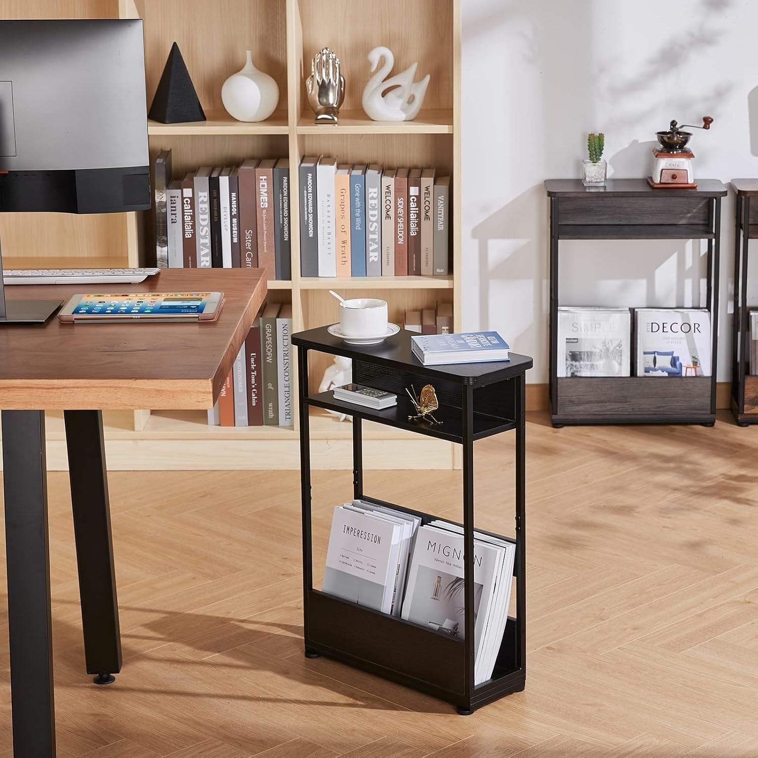 Slim 3-Tier Narrow Side Table with Storage Shelf 46x18x62.5cm Space-Saving