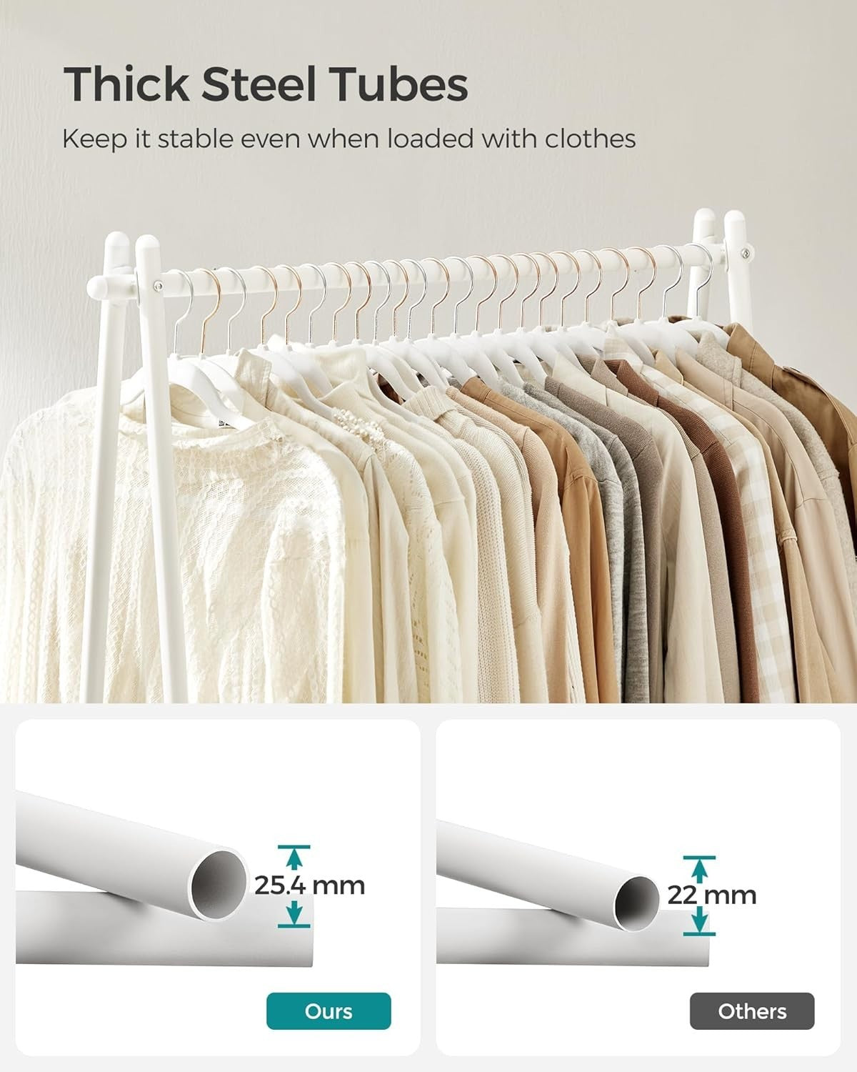 Clothes Rail with Shelf – Heavy Duty White 153cm