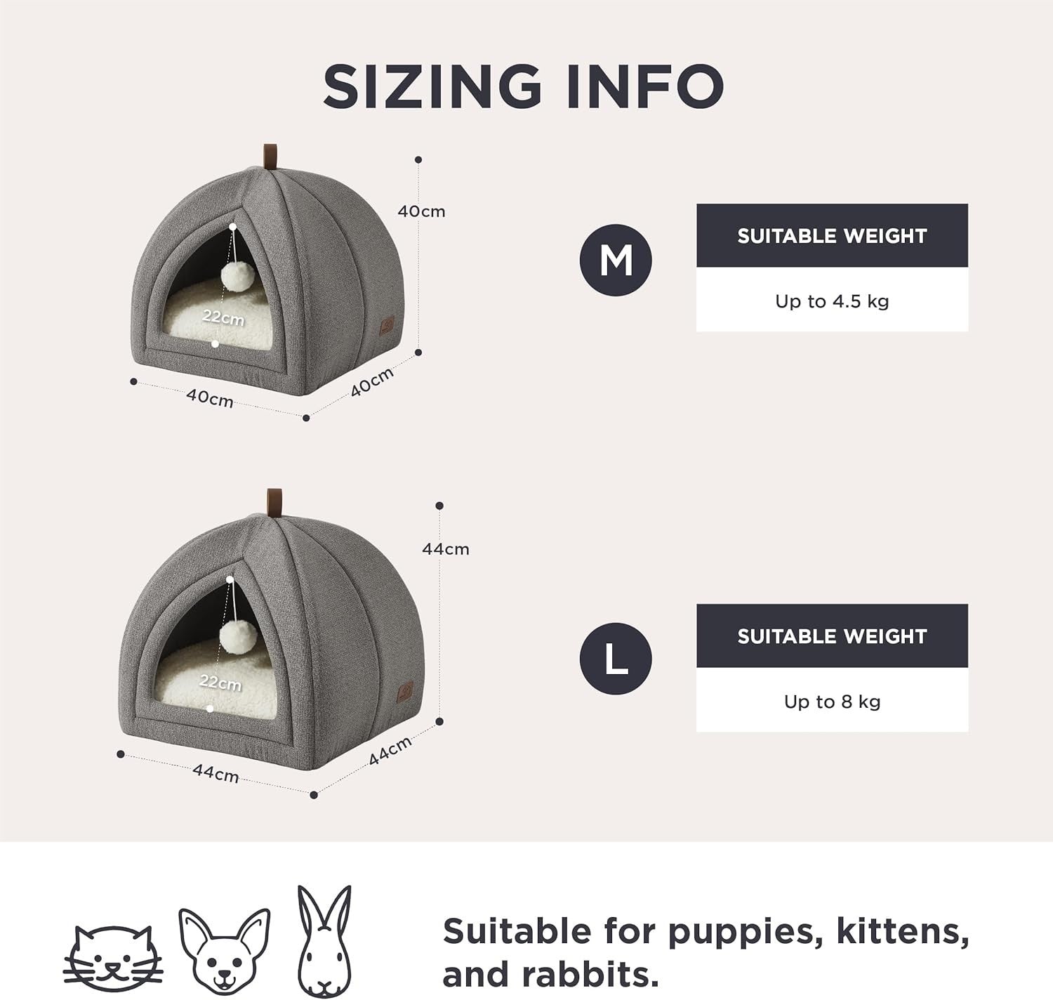 44cm Cat Igloo Tent Bed Foldable Washable Cushion Grey