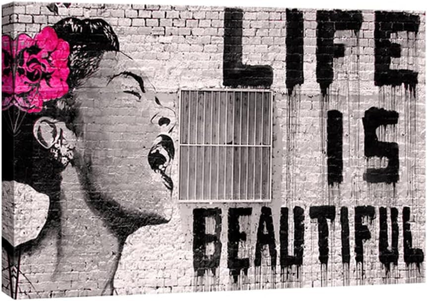 Large Graffiti Canvas Wall Art Life Is Beautiful Framed