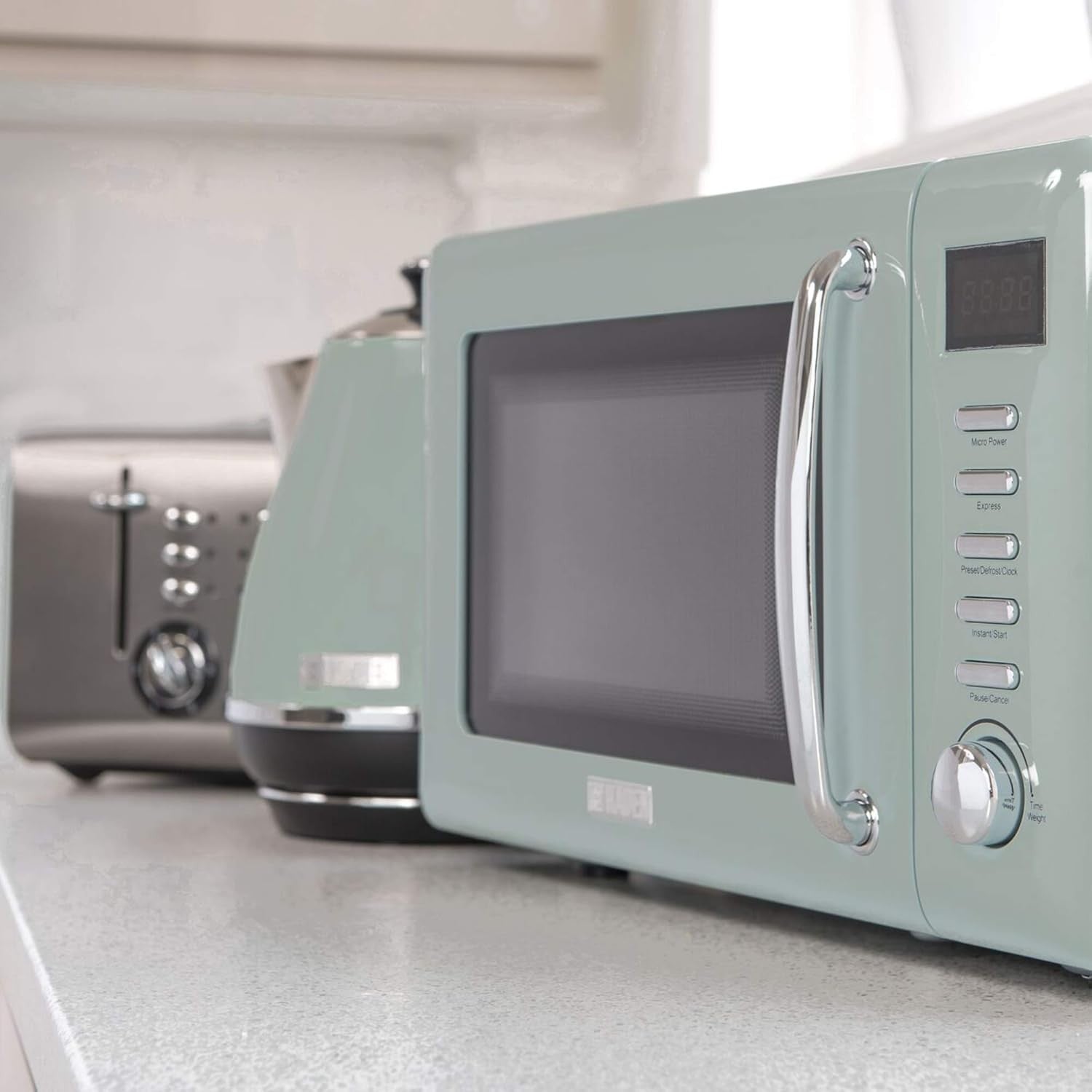 Retro Digital Microwave Oven 20L – Sage Green, 800W Compact