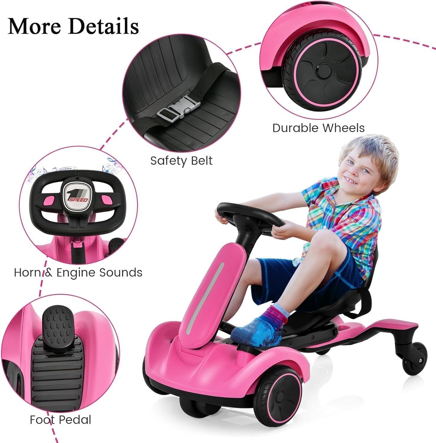 Electric Ride On Racing Car 6V Drift Kart 360 Spin Kids Pink Toy