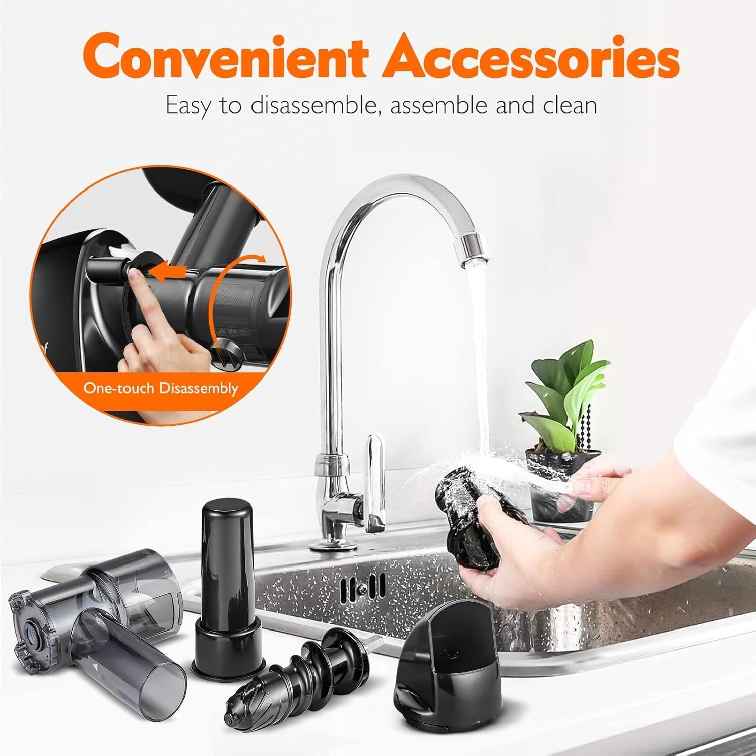 Cold Press Juicer Slow Masticating Whole Fruit High Yield BPA Free Black