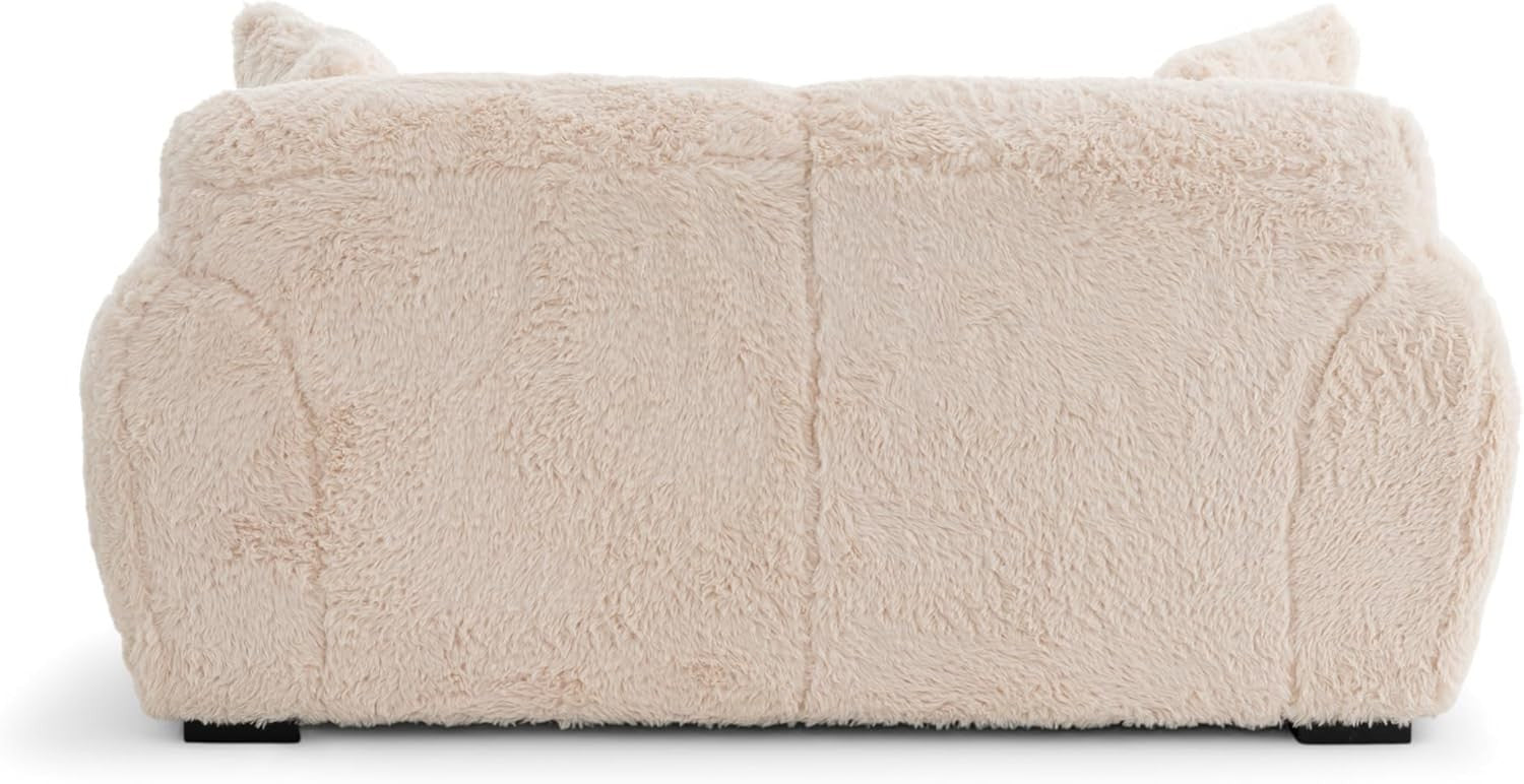 Teddy Sofa 2 Seater Cream Faux Fur, Deep Plush Seat, Fluffy Modern Couch