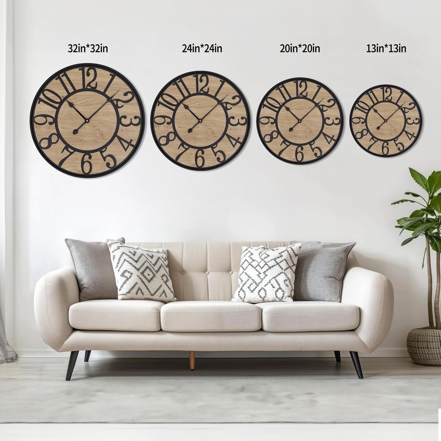24" Rustic Silent Wall Clock Metal Wood Farmhouse Decor Large Modern