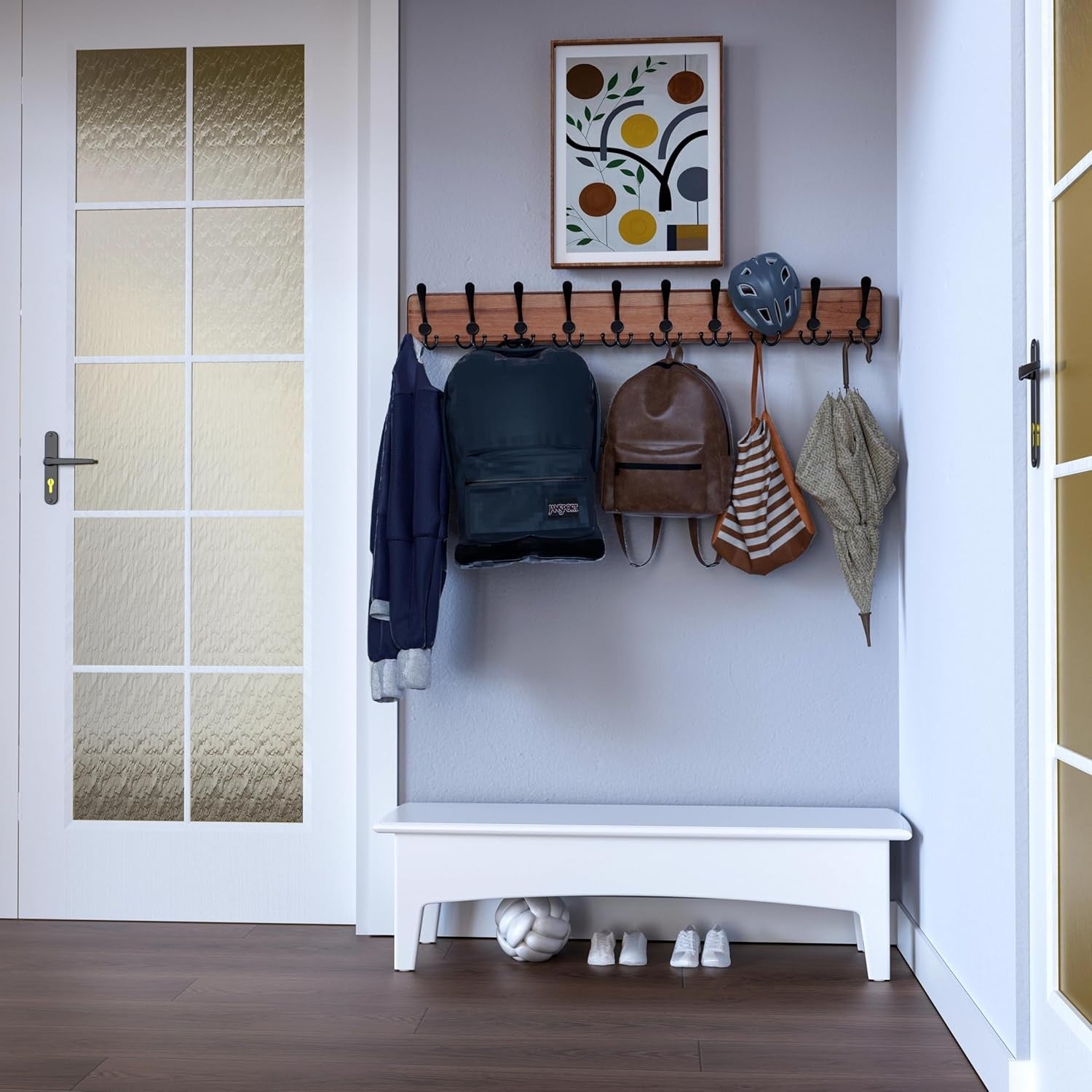 Rustic Wooden Wall Mounted Coat Rack 38" | Heavy Duty 10 Hook Farmhouse Organize